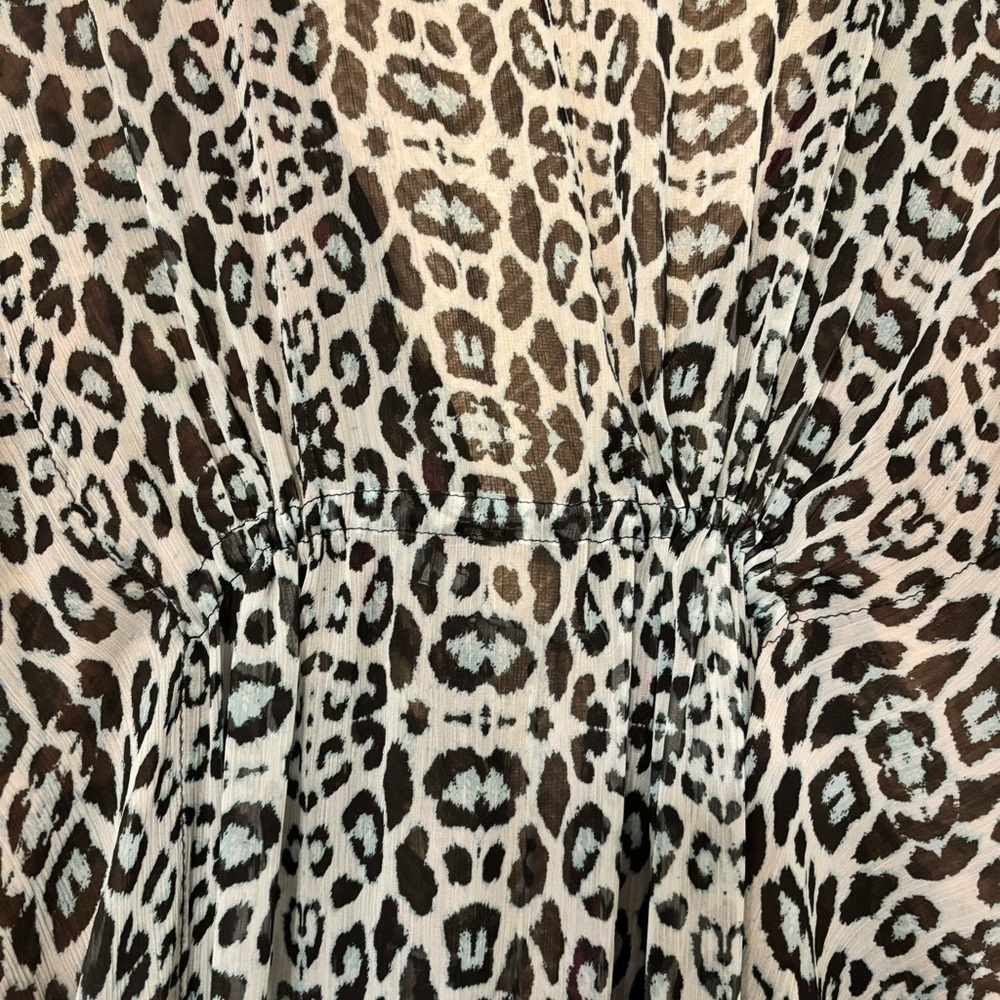 River Island Sheer Beach Coverup Robe, Kaftan, Size Med, Blue Leopard Print - Picture 6 of 7
